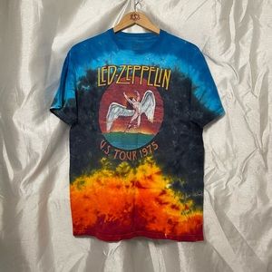 Led Zeppelin US Tour 1975 Retro Tie-Dye Short Sleeve Band Tee Shirt Top